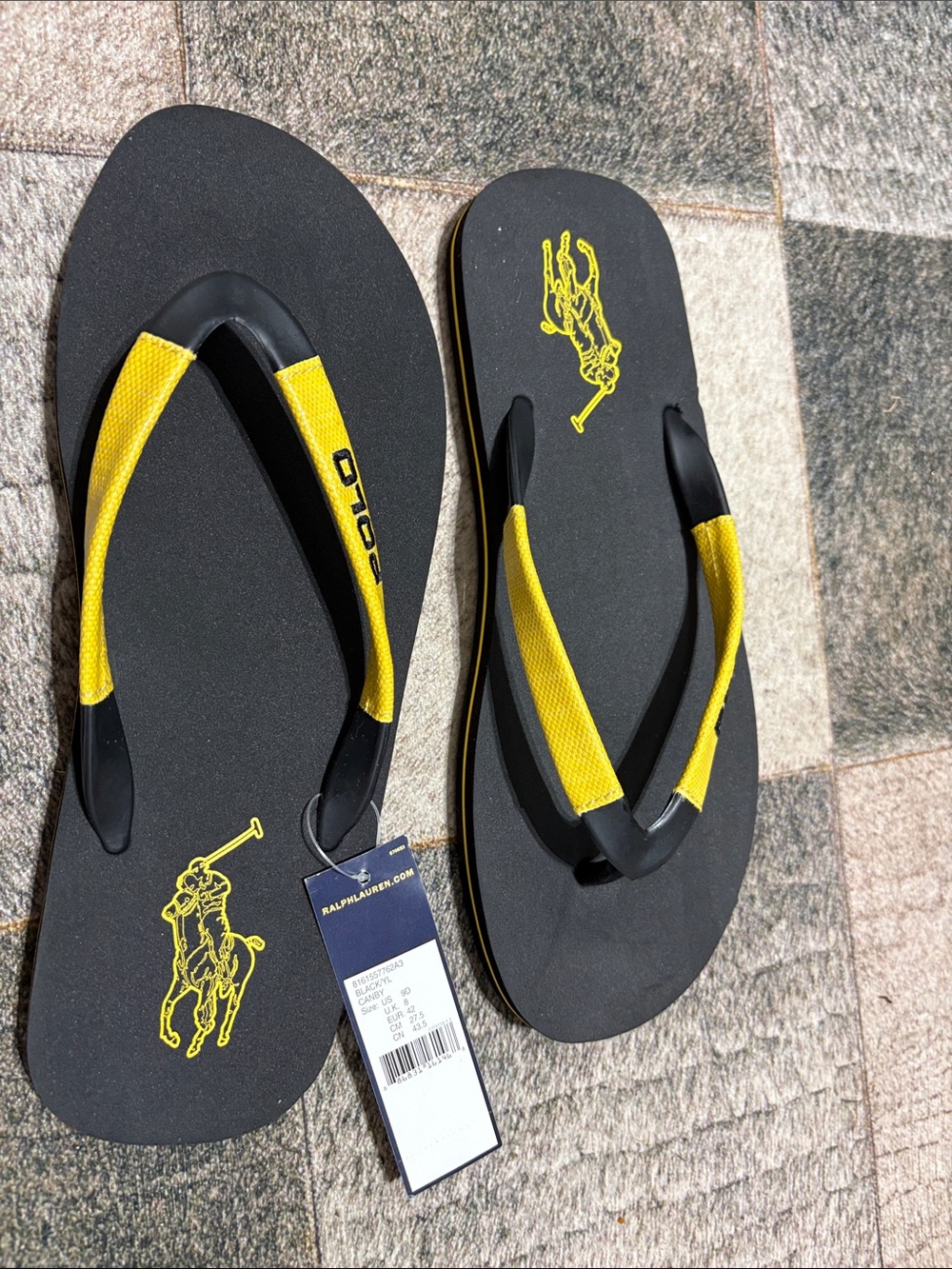 New Polo Ralph Lauren flip-flops, sandals yellow size 9